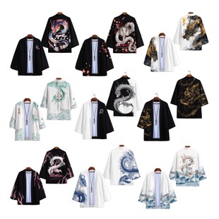 夏季新款国风龙腾图开衫服和服披风3D数码印花羽织道袍浮世绘法披