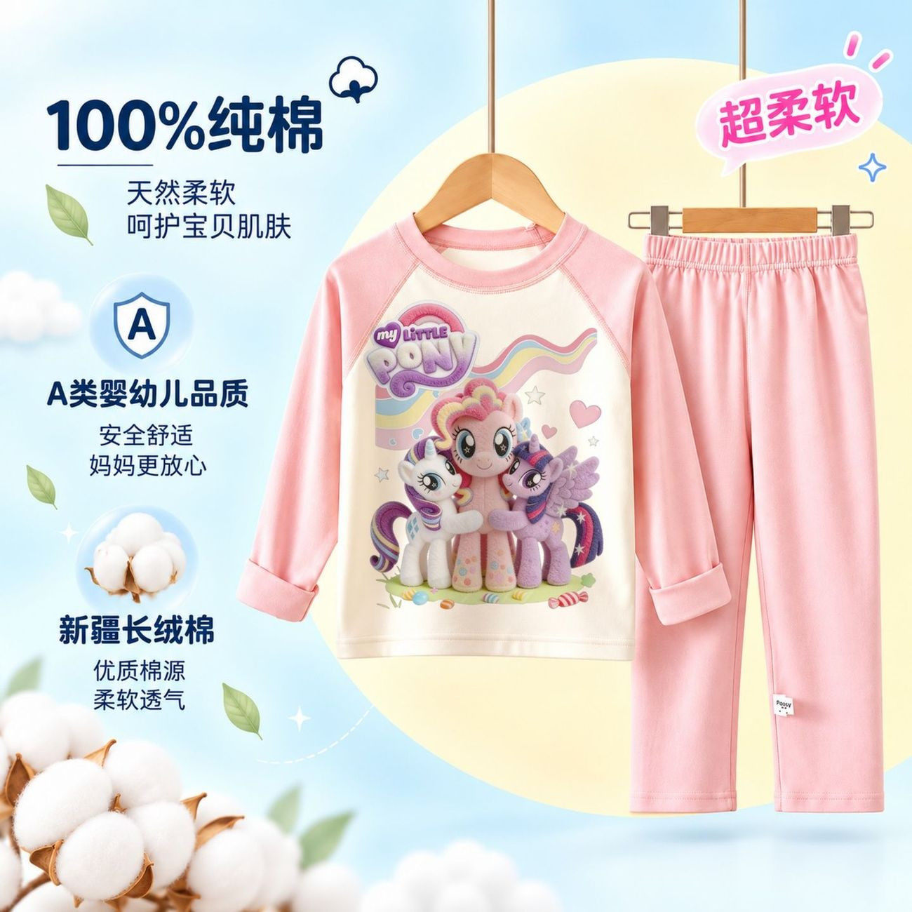 小马宝莉柔柔女A类100%纯棉睡衣