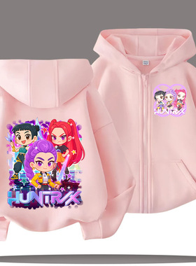 kpop demon hunters猎魔女团印花男女童宽松卫衣秋冬休闲拉链帽衫