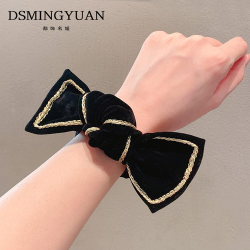 黑色丝绒蝴蝶结发夹法式复古气质