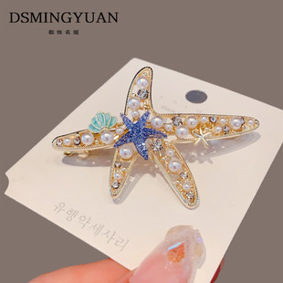 miu蓝海星~2025新款高端珍珠发夹韩国夹子头饰发卡女款一字弹簧夹