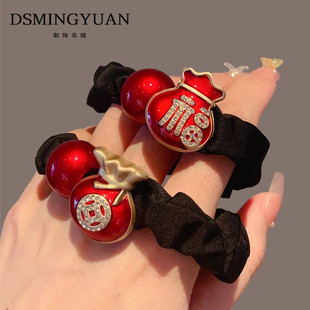 2026马年本命年头饰红色福袋小肠圈扎发皮筋女丸子头新年头绳发圈