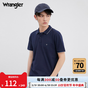 Wrangler威格夏季 T恤 男珠地网眼翻领Polo纯棉舒适宽松短袖 新款