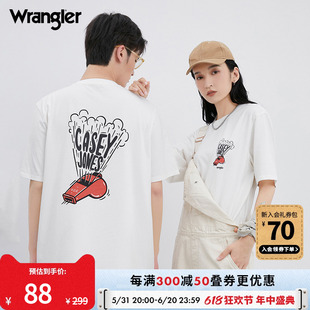 Wrangler威格24夏季 无性别男女印花纯棉短袖 梦险工装 新款 白Tee