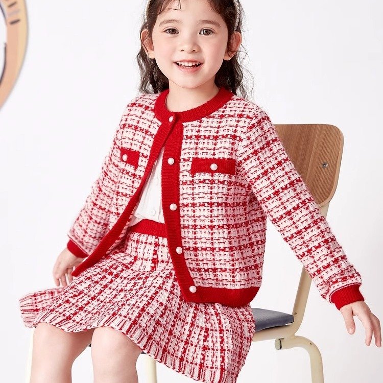 童装女童套装儿童冬2023新款宝宝拜年服小童洋气新年小香风两件套