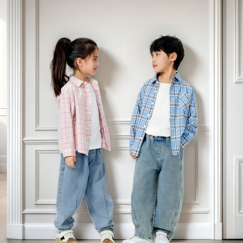 儿童衬衣男女童格子衬衫亲子上衣