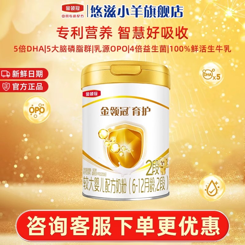 伊利金领冠基础育护2段婴幼儿6-12个月配方DHA牛奶粉900g*1罐D