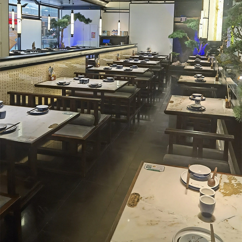 厂家直营新中式连锁餐厅餐饮桌椅卡座沙发组合套装家具来图可做