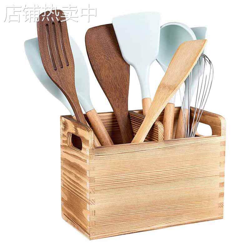 松木轻烧色美式乡村餐具收纳盒 餐厅厨房用品收纳架 木质订置
