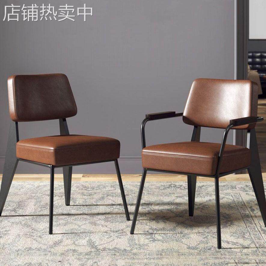 北欧餐椅咖啡厅洽谈椅扶手椅铁艺皮革椅家用餐椅铁艺椅子美式餐x&