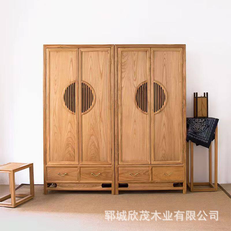 老榆木衣柜卧室简易收纳挂衣橱中式实木大储物整理衣柜木柜子