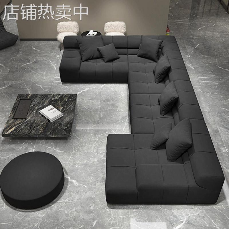 意式大平层大小户型转角沙发轻奢高级感客厅2025新款黑色模块沙发
