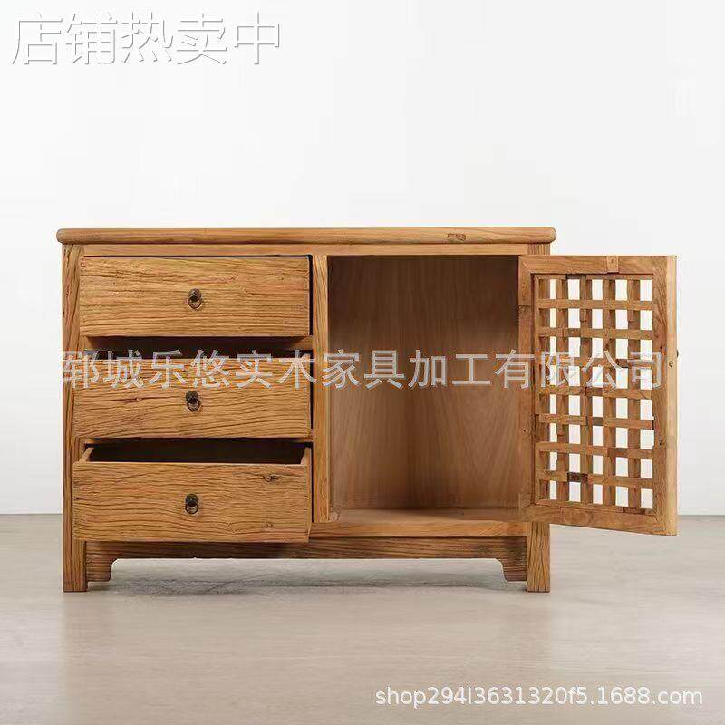 实木禅意茶水柜储物柜一体防尘老榆木新中式餐边柜客厅落地边柜