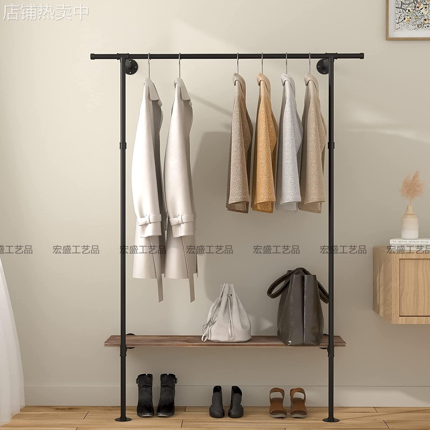 美式水管工业风置物架服装展示陈列架搁板复古壁挂墙上挂衣层架