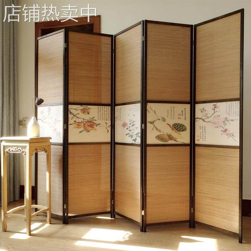 新中式屏风隔断折叠屏做旧玄关室内客厅屏障实木竹子移动简约