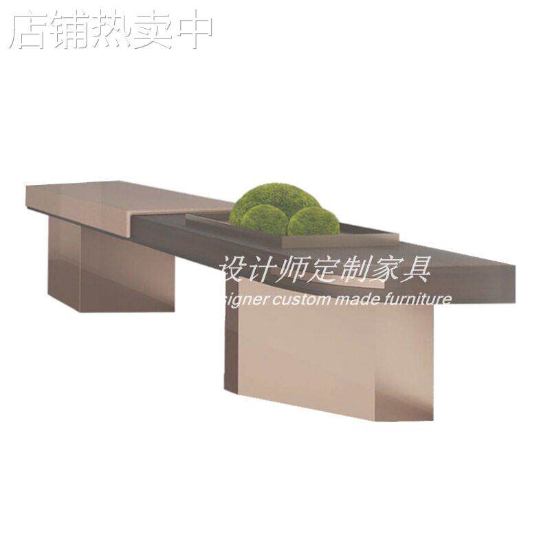 意式轻奢实木金属长条凳酒店会所休闲区会客沙发凳电梯走廊休息凳