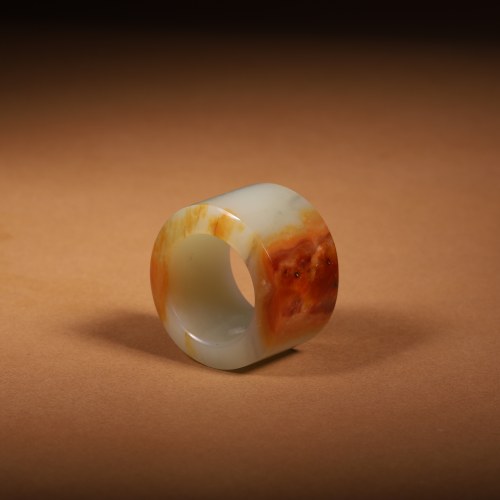 涵玉舍天然籽料白玉红皮油润戒指