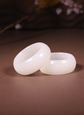 20mm新疆和田玉籽料老型珠圆珠单圈男女款玉石戒指指环