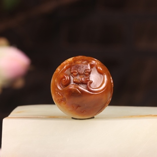 20mm苏工新疆和田玉籽料龙珠黄沁锁骨珠黄玉珠子单珠散珠手串配珠