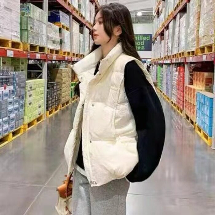 女款马甲韩版宽松24新款秋冬白色加厚羽绒服棉背心外穿时尚立领