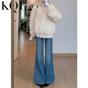 加绒复古色微喇牛仔裤女2026新款高腰弹力显瘦小个子不贴腿喇叭裤