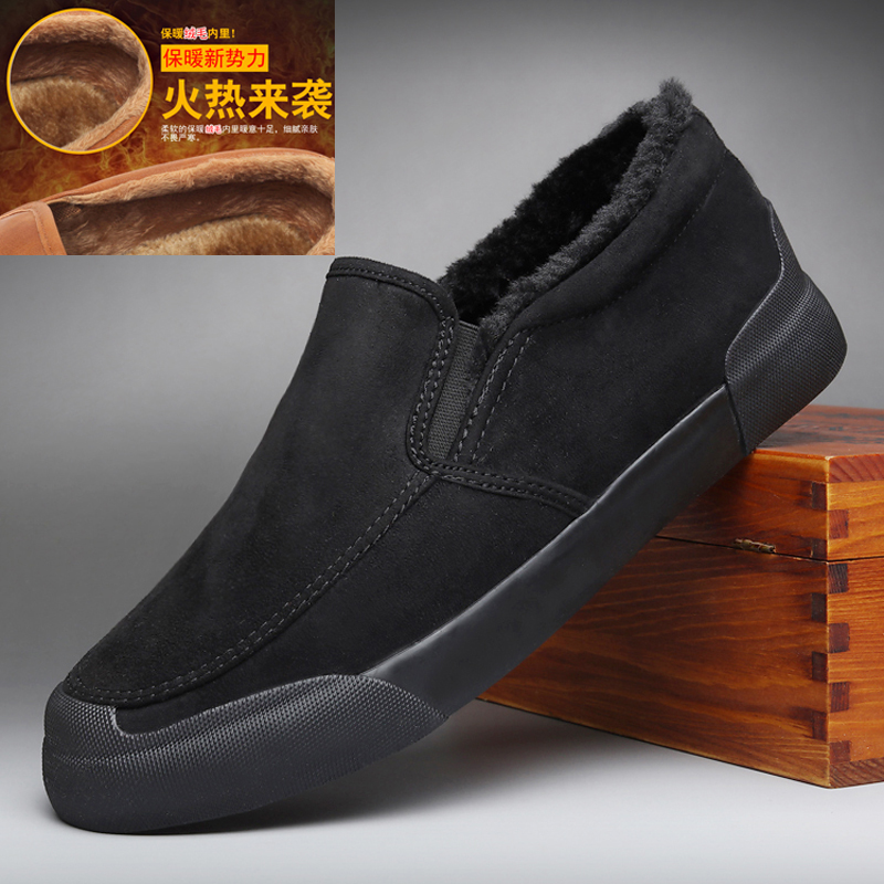男鞋透气休闲布鞋加绒保暖棉鞋男
