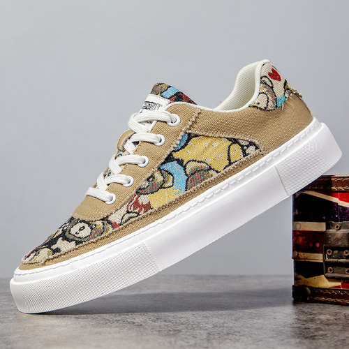 英伦风潮流男士低帮休闲帆布鞋男