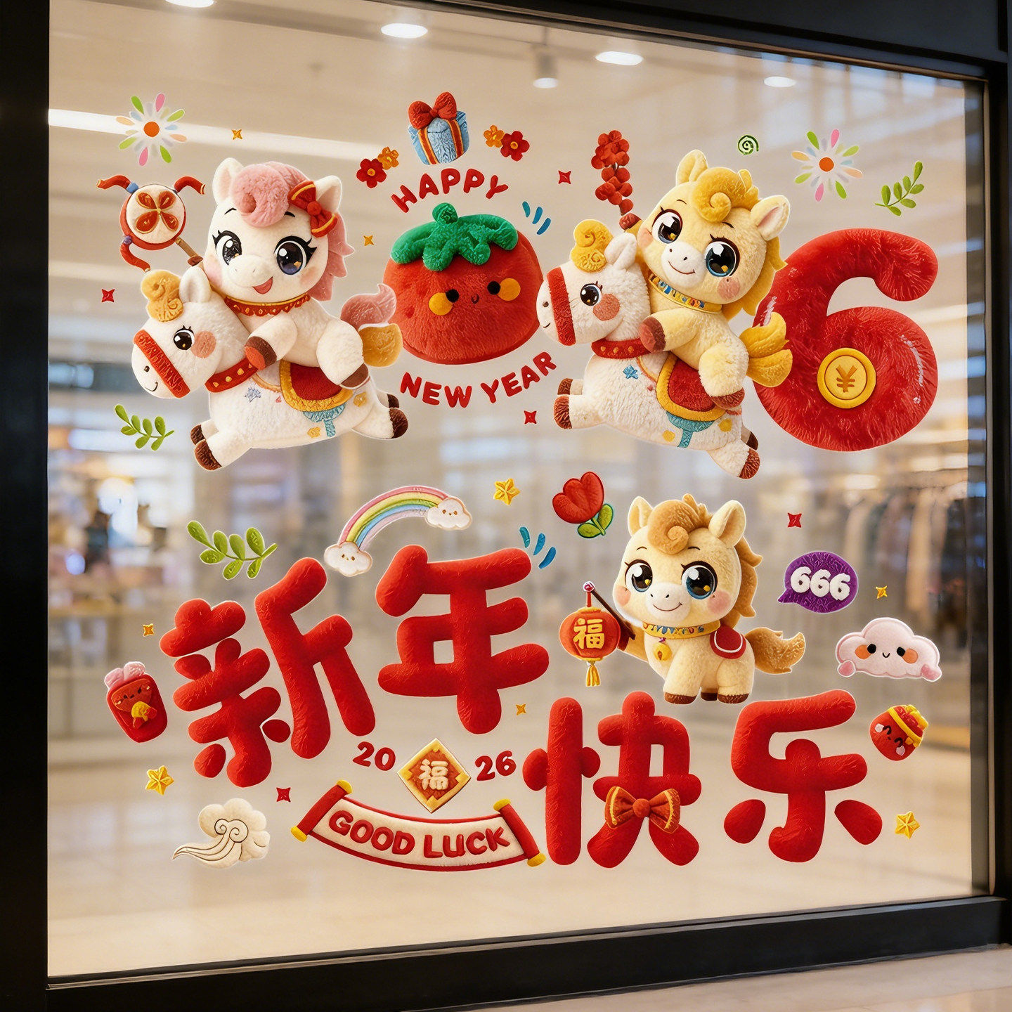 2026马年新年玻璃贴5D立体卡通静电贴春节窗花装饰贴纸氛围布置,节庆用品/礼品,福字/窗花/窗贴,淘宝优惠券,粉丝福利购,淘宝优惠卷