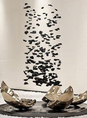 吊挂装饰创意悬挂装饰酒店展厅装修壁挂室内天花板吊顶石头定制