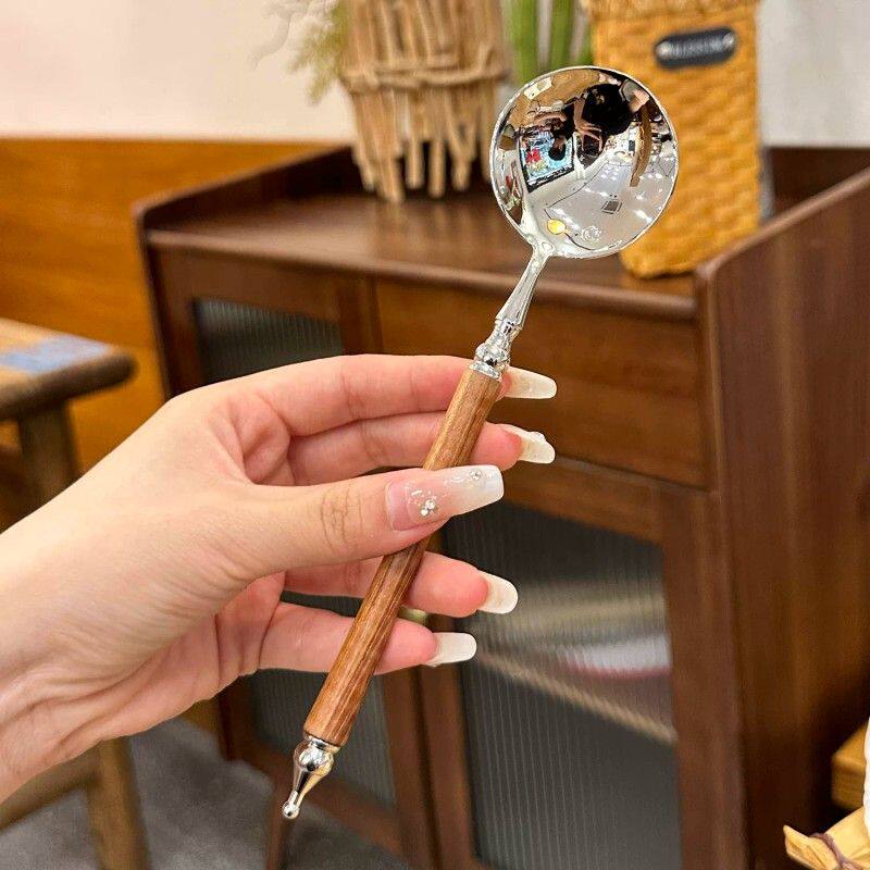 【圆头干饭勺】高档货黄花梨木手柄!304品级不锈钢喝汤勺子主餐
