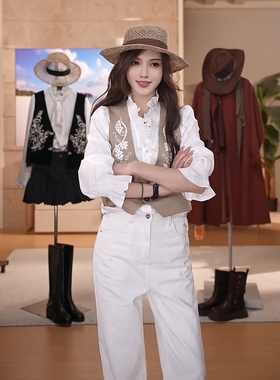 澳门小源同款 春秋季新款重工刺绣花朵图案绵羊毛女马夹MKAQ82571