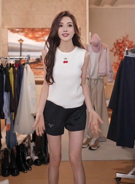 【澳门小源】春秋季新款设计感樱桃图案百搭女毛衣背心MKAQ3A119