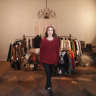 冬季新款高端重工镶钻圆领长袖女毛衣MKKQ31253-6 澳门小源同款