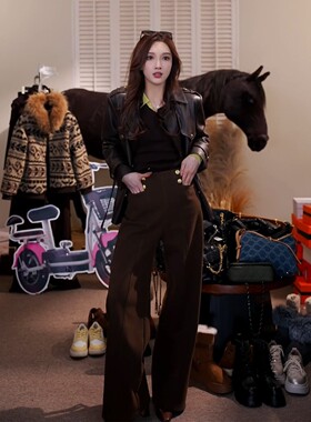 【塞纳旋律】冬季新款加绒休闲直筒长裤女MKAD81855【澳门小源】