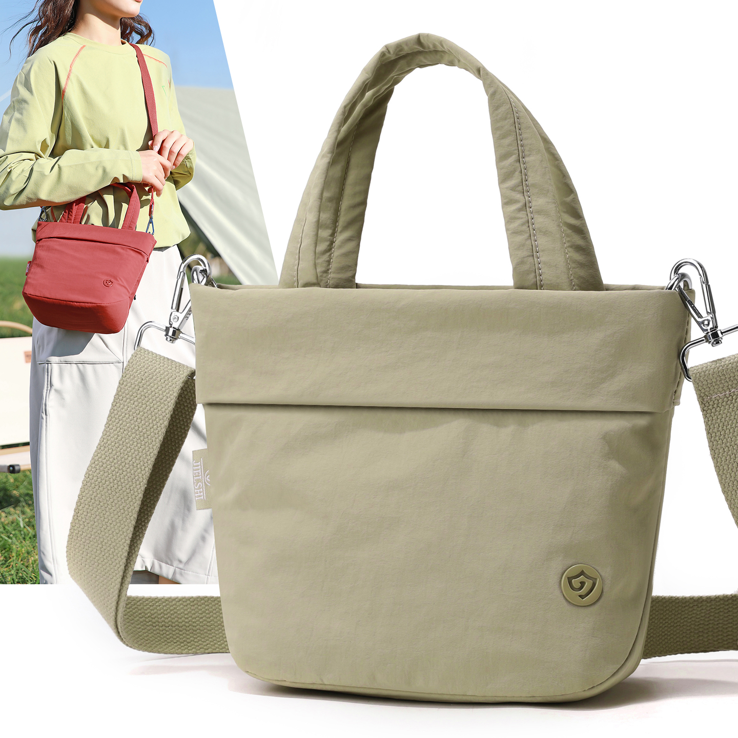 轻便尼龙小手提包女士单肩斜挎包日常通勤水桶小包百搭休闲化妆包