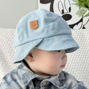 韩国婴儿帽子秋冬款 牛仔蓝保暖放风男女宝宝鸭舌帽可爱双帽檐百搭