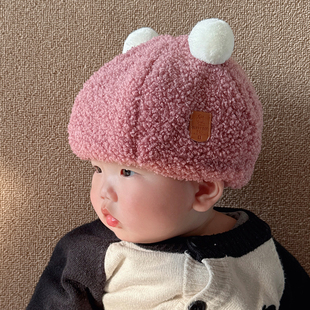 韩国婴儿帽子秋冬毛绒防风贝雷帽小月龄男女宝宝儿童保暖可爱百搭