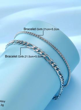 Stainless steel bracelet跨境男女不锈钢扁平炼条叠戴手錬古巴炼