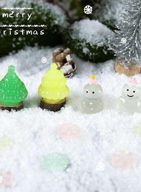 Glow Dark Snowman Miniature Scene Christmas Tabletop Decor