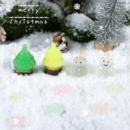 Glow Dark Snowman Miniature Scene Christmas Tabletop Decor