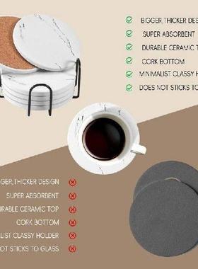 Coasters For Drinks, Ceramic Stone Coaster Set With Metal