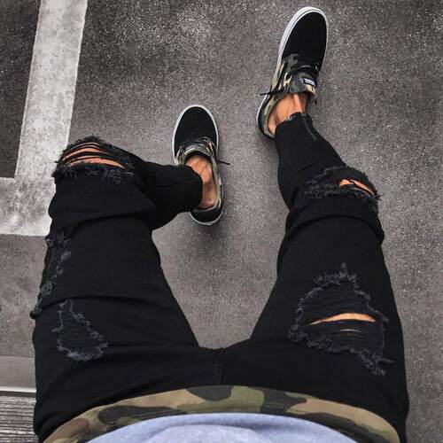 Fashion Mens Cool Designer Black Ripped Skinny Jeans Destroy