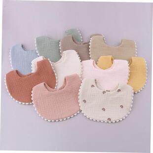 Cotton Gause Baby Bibs Solid Color Absorbent Baby Tassel Bib