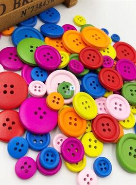 100Pcs 4Holes Mixed Size Wood Buttons For Craft Round Sewing