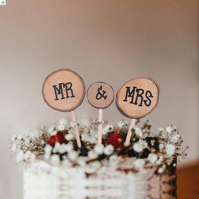 1Pcs Wooden Love Just Married Mr&Mrs Cake Topper DIY Wedding
