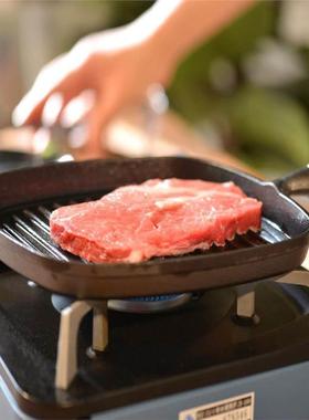 Wooden handle frying pan striped steak pot cast iron pan