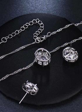 Fashion temperament round heart zircon bridal necklace set f