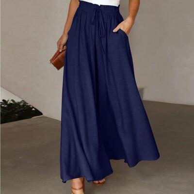 Women Wide Leg Pants Flowy Summer Beach Pants 长款阔裙裤女