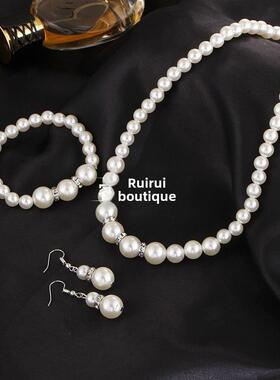 pearl Bridal jewelry necklace Women Earrings Bracelet Set