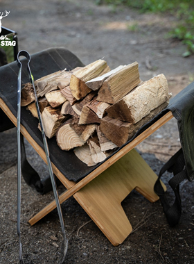 日本鹿牌CAPTAIN STAG柴火架折叠置物架户外露营多功能简易实木桌